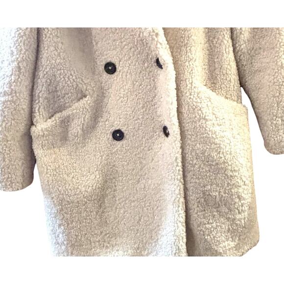 Nine West Teddy Sherpa Coat Cream Sz XS Double Breasted Teddy Bear Snow Winter - Picture 3 of 5